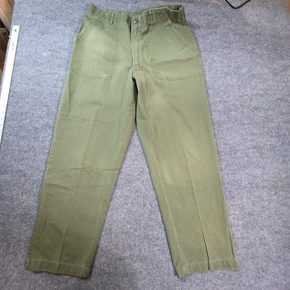 Chino Pants Mens 34x29 Green Canvas Workwear Straight Leg Khakis Pockets Casual